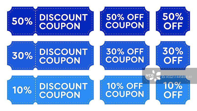 蓝色折扣券扁平图标集图片素材
