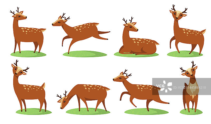 有趣的卡通小鹿扁平图标集图片素材