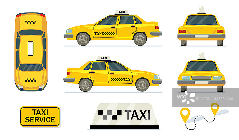 黄色出租车集合图片素材