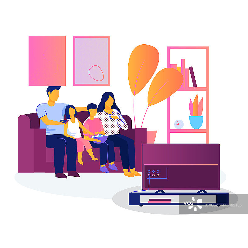 父母和孩子一起看电视图片素材