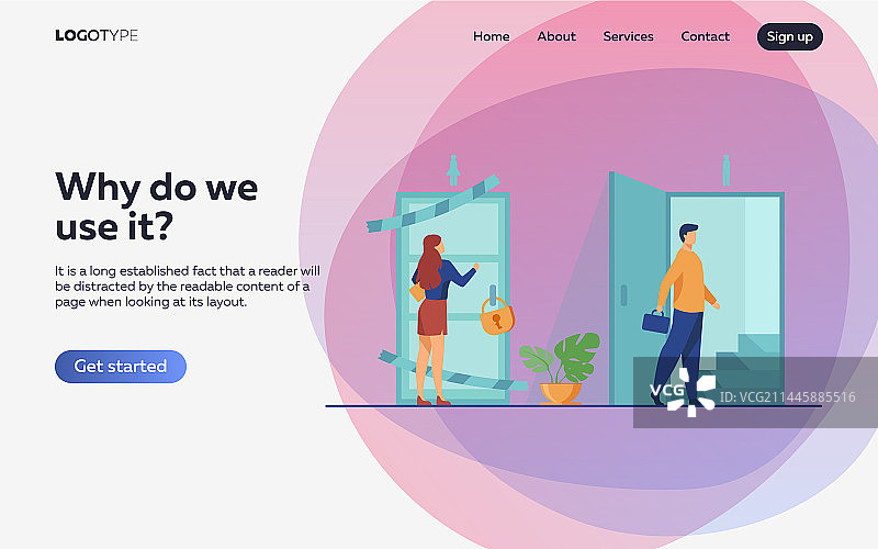 女人敲打着紧锁的门图片素材