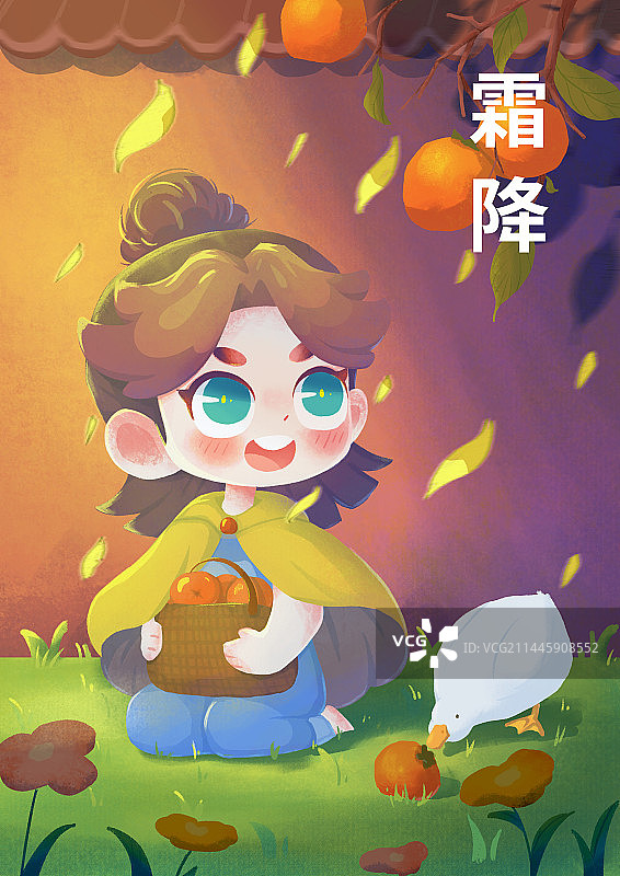 霜降节气明亮肌理风插画图片素材