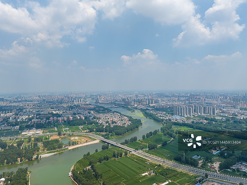 航拍周口城区大场景周口西沙颍河流域图片素材