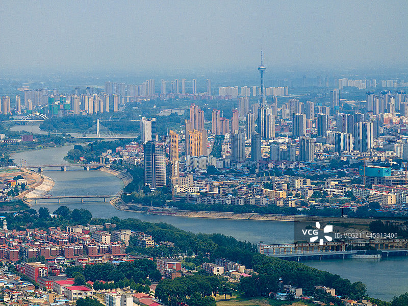 航拍周口城区大场景周口西沙颍河流域图片素材