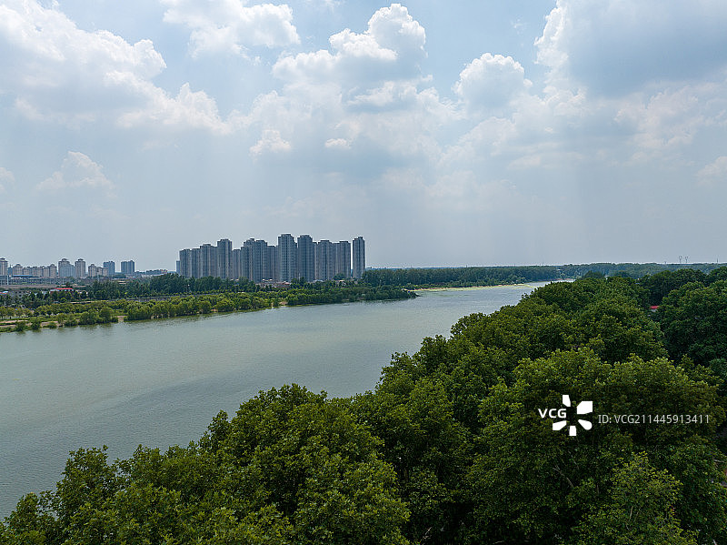 航拍周口城区大场景周口西沙颍河流域图片素材