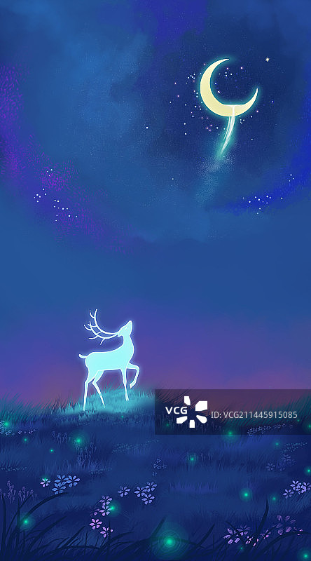 治愈系手绘星空插画图片素材