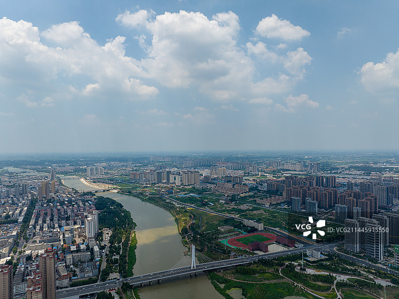 航拍周口城区大场景高视角沙颍河流域图片素材
