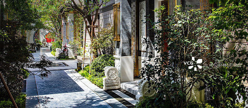 中式别墅庭院大门口图片素材