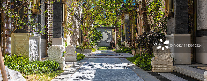 中式别墅庭院大门口图片素材