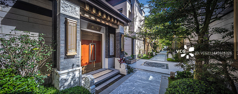 中式别墅庭院大门口图片素材