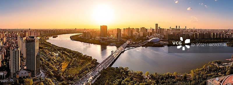 沈阳城市全景航拍浑河图片素材