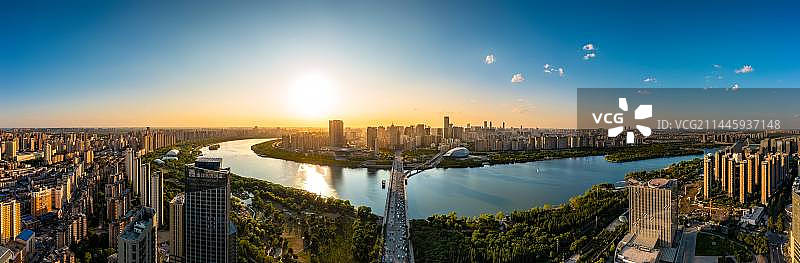 沈阳城市全景航拍浑河图片素材