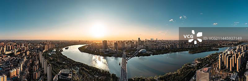 沈阳城市全景航拍浑河图片素材