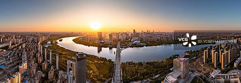 沈阳城市全景航拍浑河图片素材