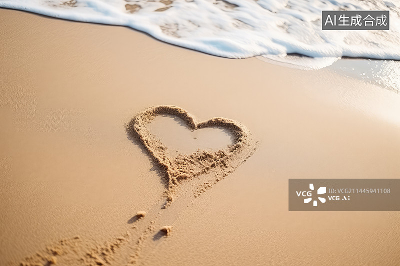 【AI数字艺术】沙滩上的心形图案图片素材