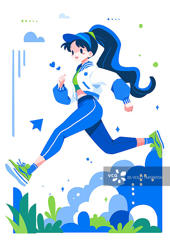 一个女孩穿着运动套装在户外跑步锻炼图片素材