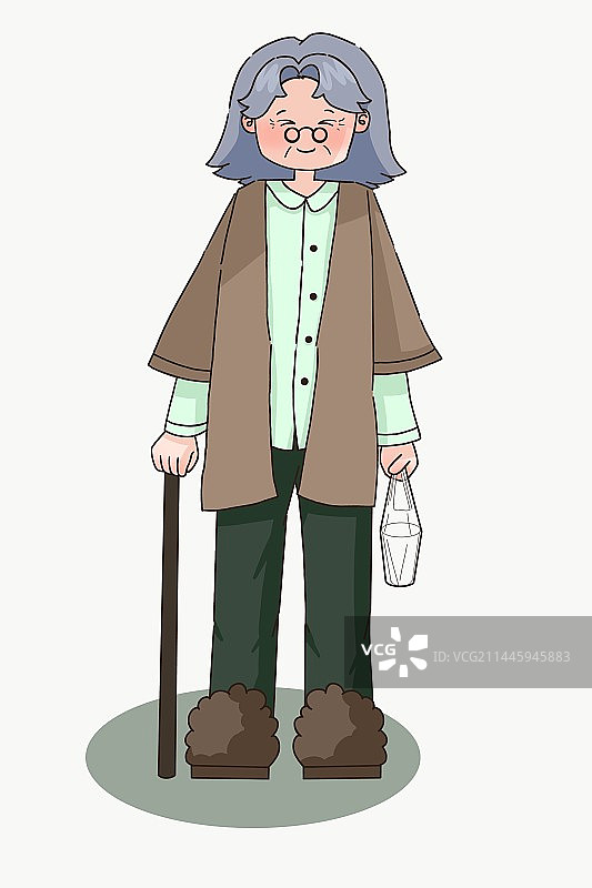 老奶奶扁平风插画图片素材