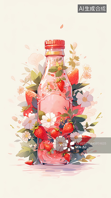 【AI数字艺术】草莓饮料插画图片素材