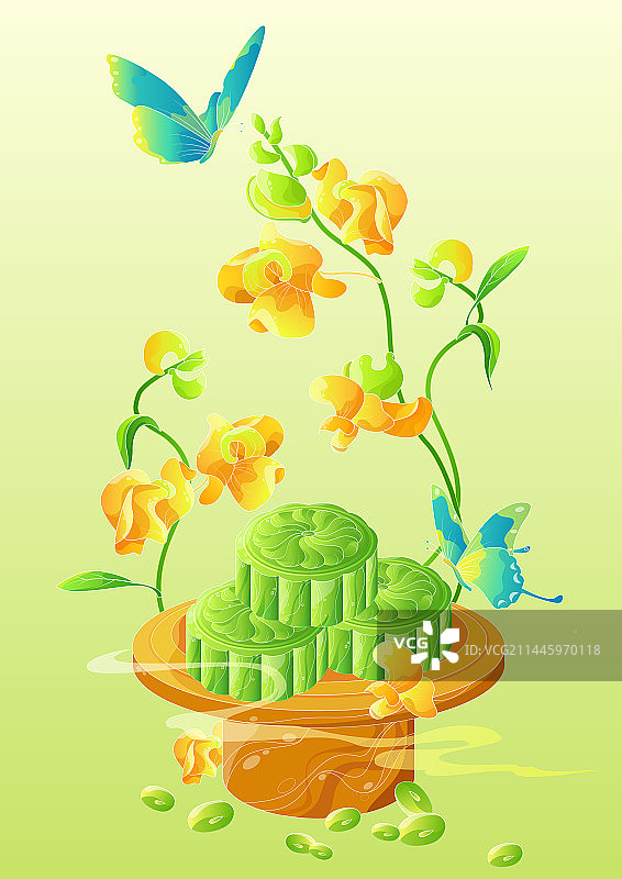 国潮风绿豆糕插画素材图片素材