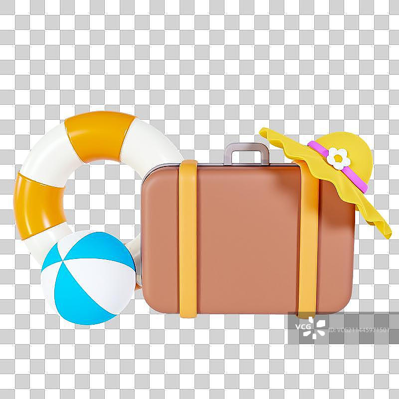 3D立体海边度假行李箱帽子元素图片素材