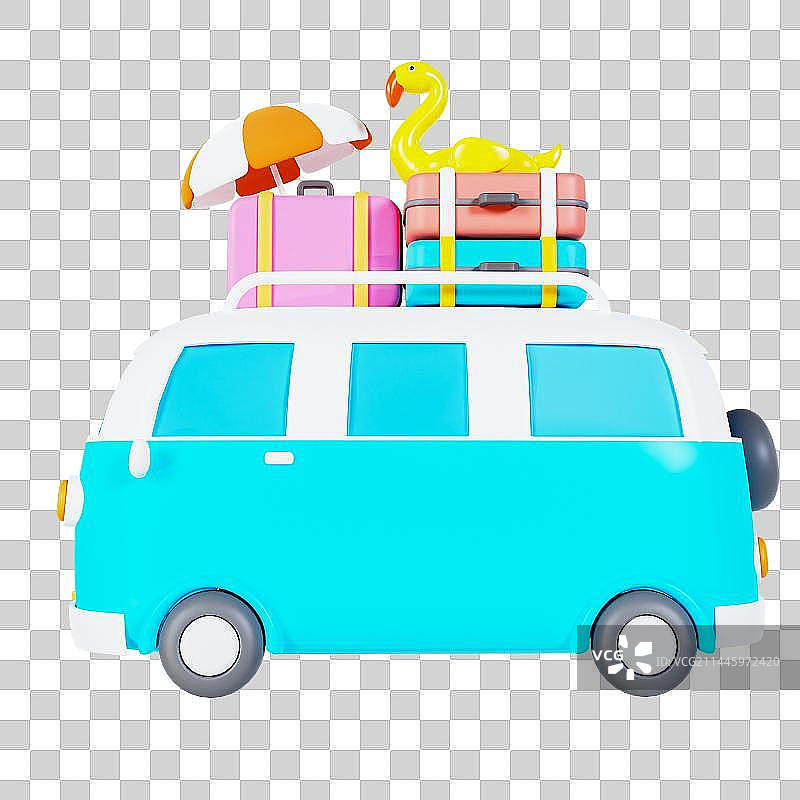 3D立体旅行房车度假沙滩元素图片素材