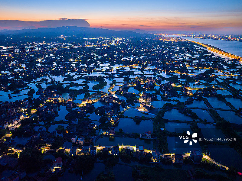 江门市鹤山市古劳水乡夜景、桑基鱼塘、美丽乡村图片素材