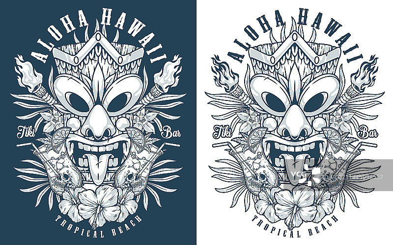 夏威夷海滩单色宣传单图片素材