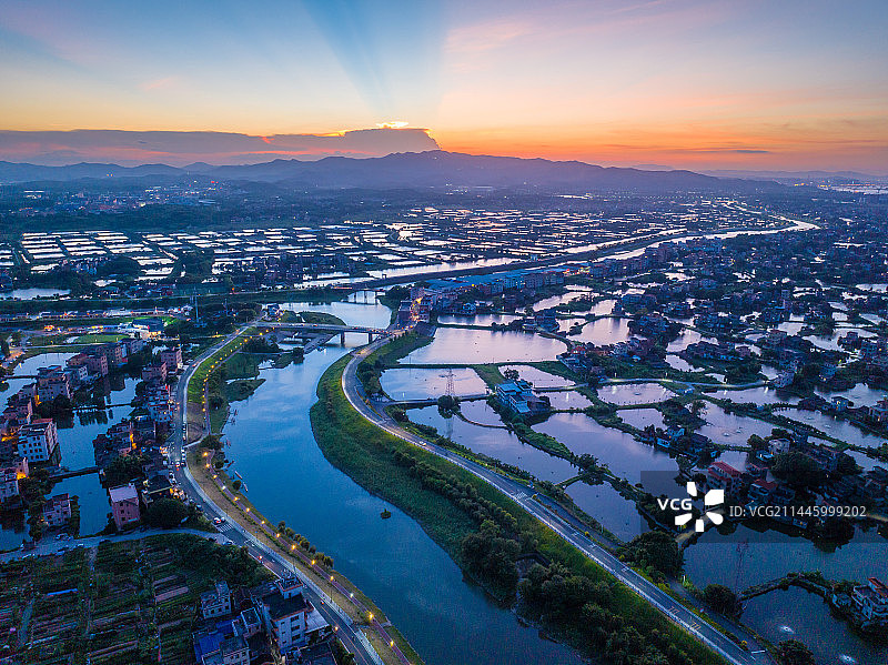 江门市鹤山市古劳水乡夜景、桑基鱼塘、美丽乡村图片素材