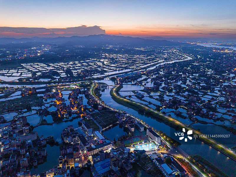 江门市鹤山市古劳水乡夜景、桑基鱼塘、美丽乡村图片素材