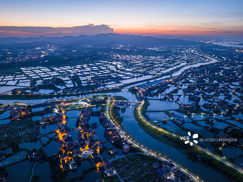 江门市鹤山市古劳水乡夜景、桑基鱼塘、美丽乡村图片素材