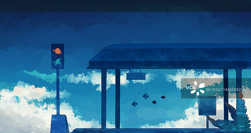 蓝天白云下的停车等候站图片素材