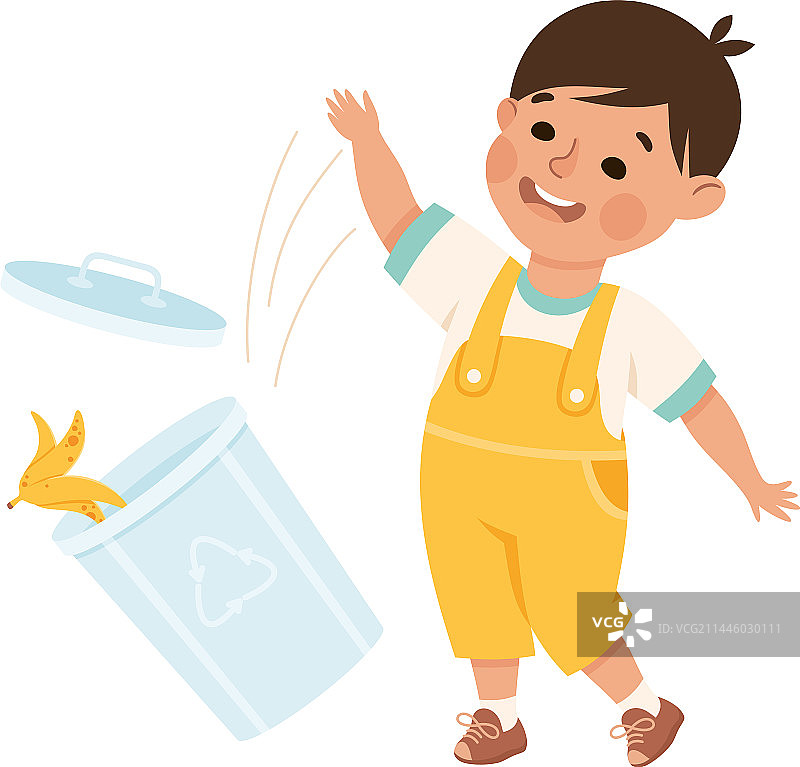 乱扔垃圾桶的小男孩图片素材