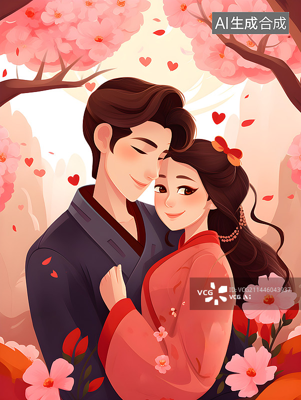 【AI数字艺术】七夕情人节牛郎织女相会海报背景图片素材