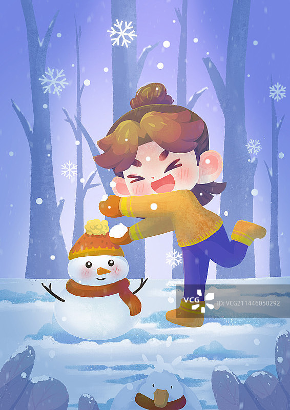 堆雪人打雪仗快乐玩耍氛围插画图片素材