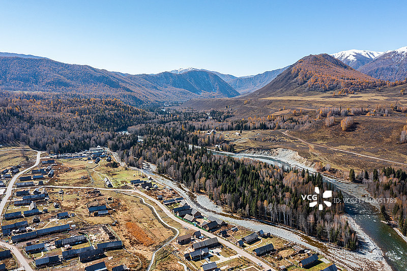 航拍新疆喀纳斯禾木村自然风光图片素材