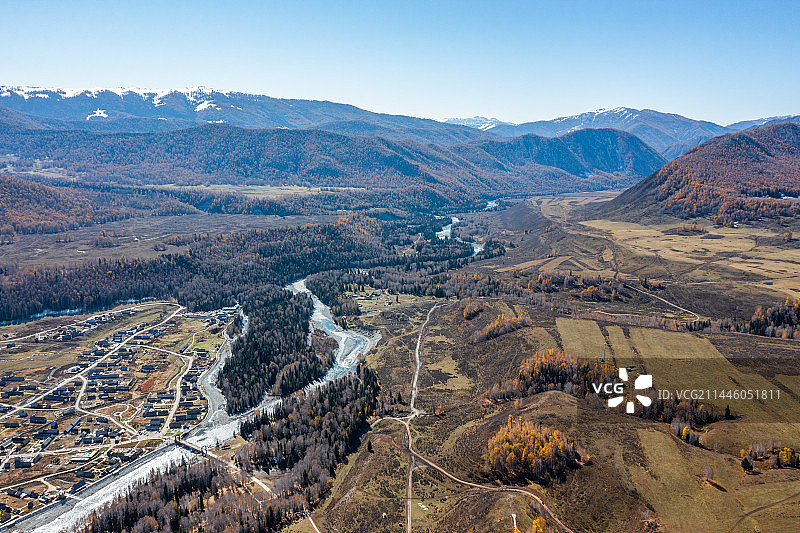 航拍新疆喀纳斯禾木村自然风光图片素材