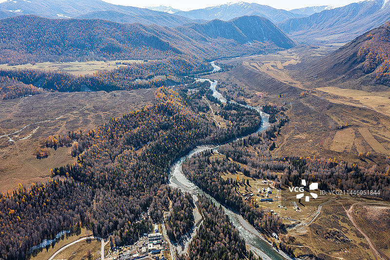 航拍新疆喀纳斯禾木村自然风光图片素材