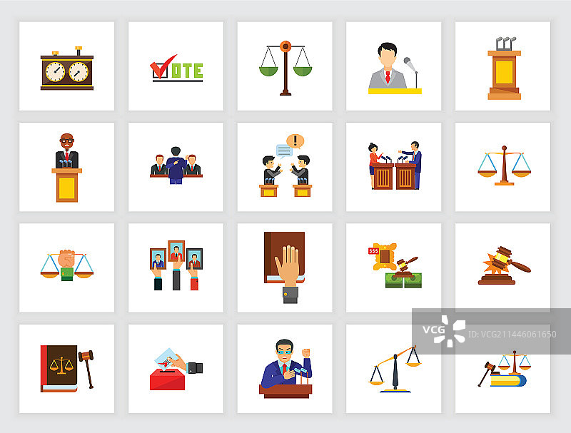 法律系统概念扁平图标集图片素材