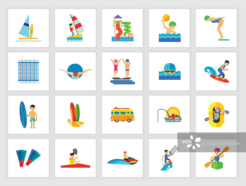 游泳活动概念扁平风格图标集图片素材