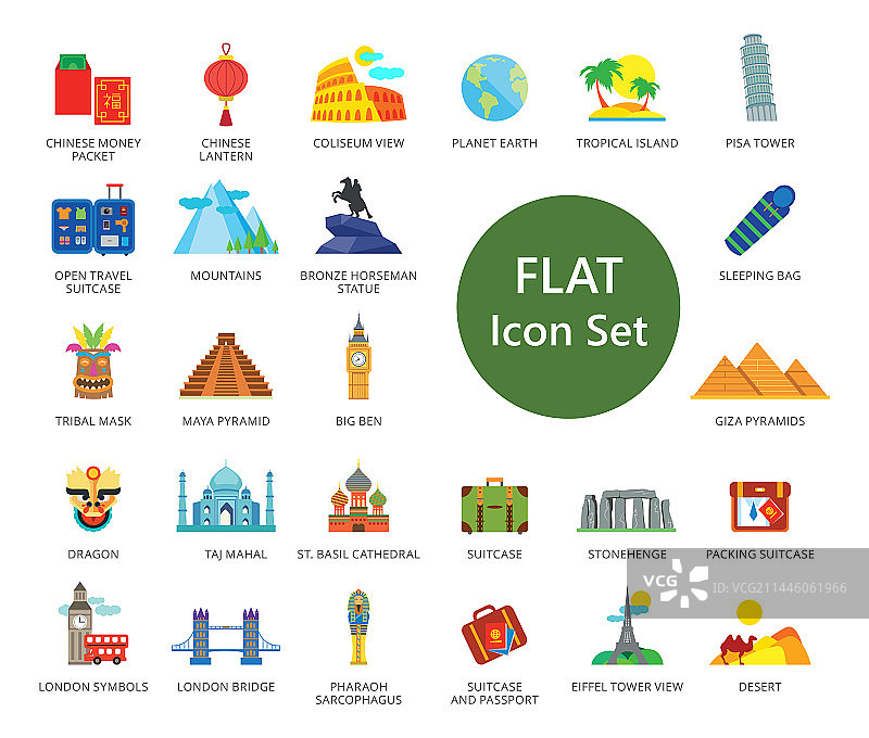 旅行扁平图标合集图片素材