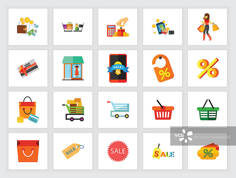 在线促销概念扁平图标集图片素材