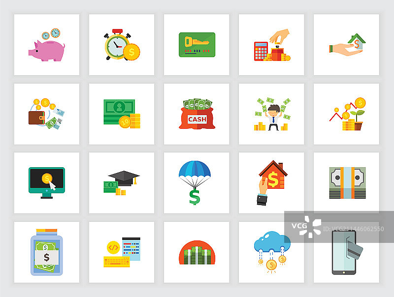 储蓄和支付概念扁平图标集图片素材