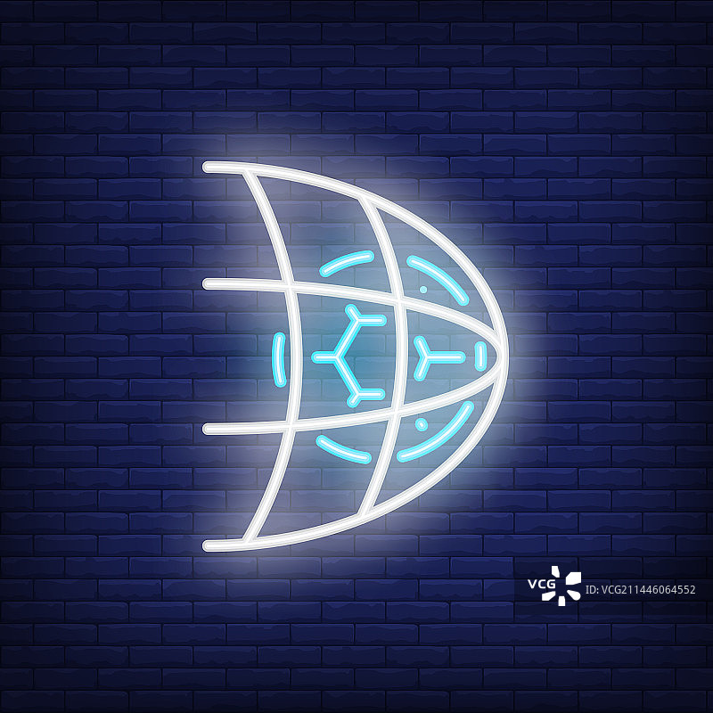 霓虹灯风格的砖墙背景上的网球图片素材