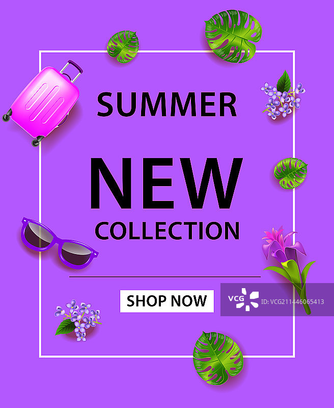 夏季新品系列海报：手提箱和太阳镜图片素材