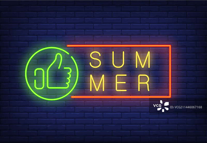 夏季霓虹灯文字边框与点赞图片素材