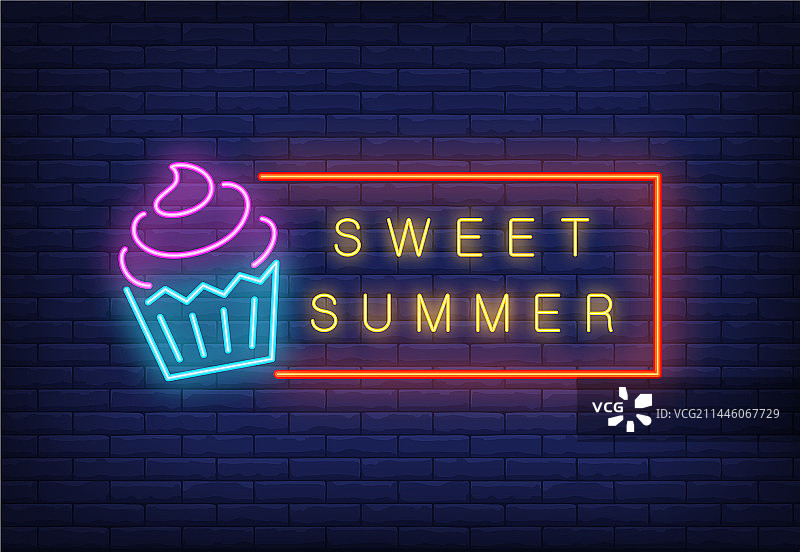 冰淇淋霓虹灯文字夏季背景图片素材