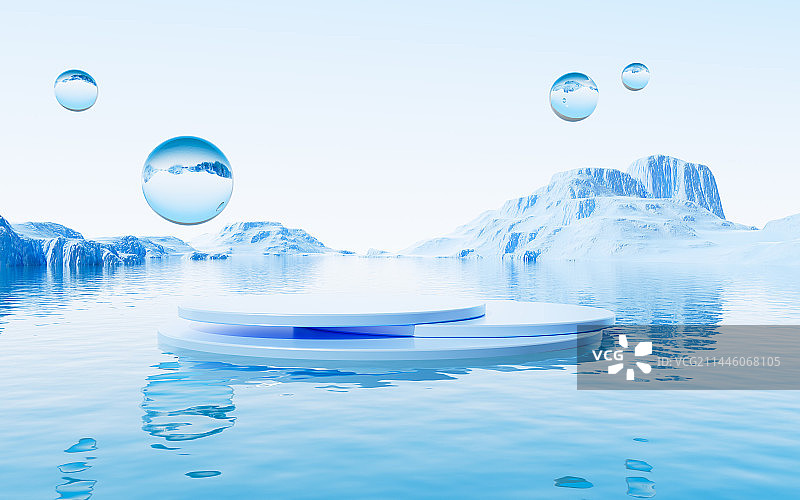 水面电商背景3D渲染图片素材