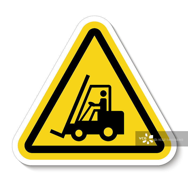 当心叉车符号标志，白色隔离图片素材