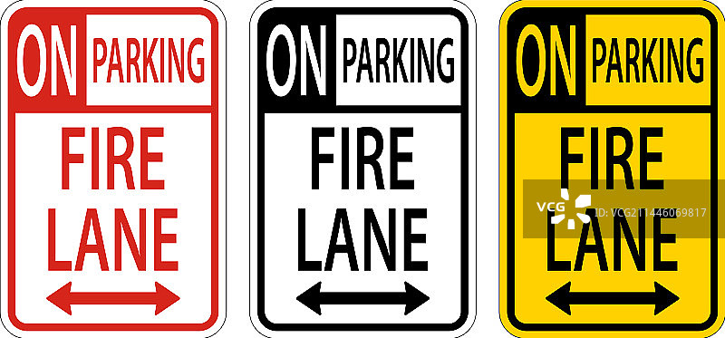 白色背景上的禁止停车消防通道双箭头标志图片素材