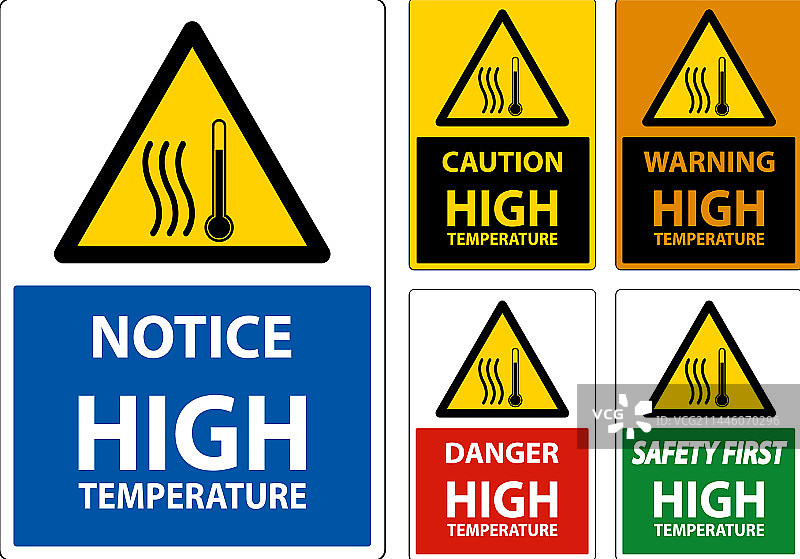 高温危险符号和文字安全警示图片素材